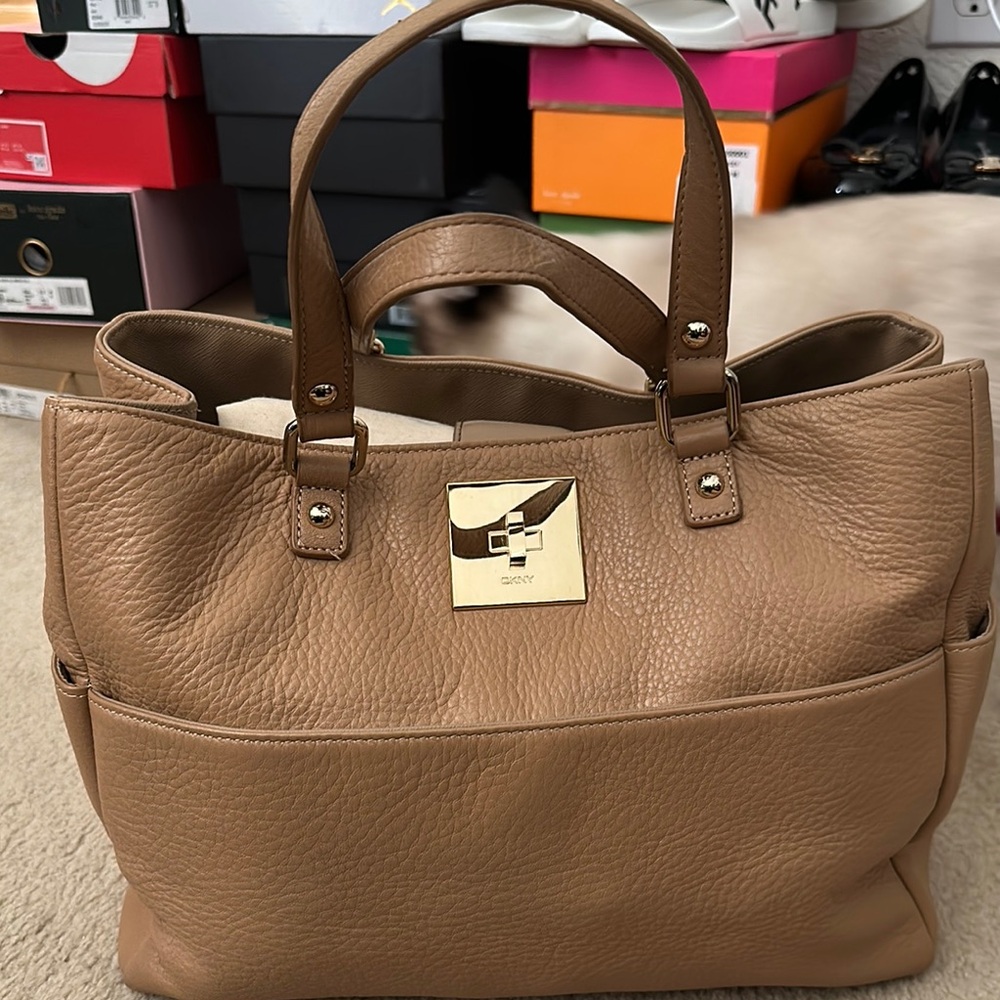DKNY Tan Leather Tote Bag